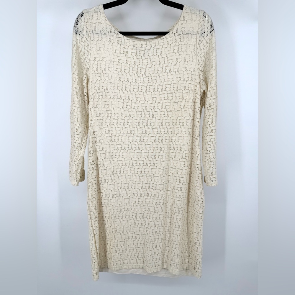 Banana Republic Ivory Long Sleeve Geometric Lace Dress Size 12